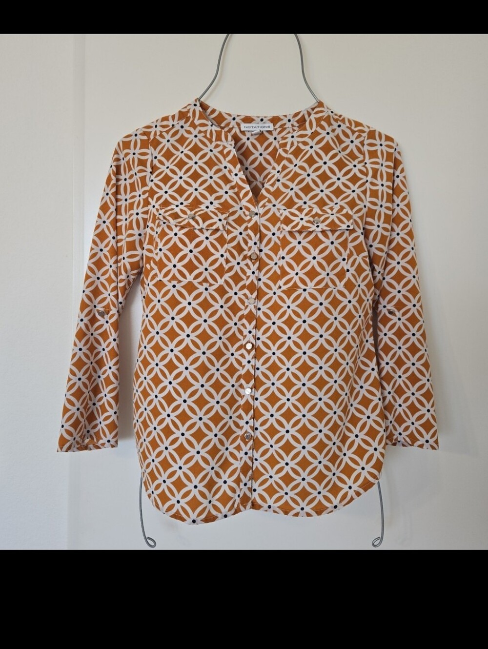 Notations Women's Mustard Geometric Button-Front Blouse